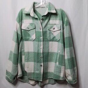 MISS SPARKLING MINT & WHITE PLAID HEAVIER FLANNEL JACKET SIZE L